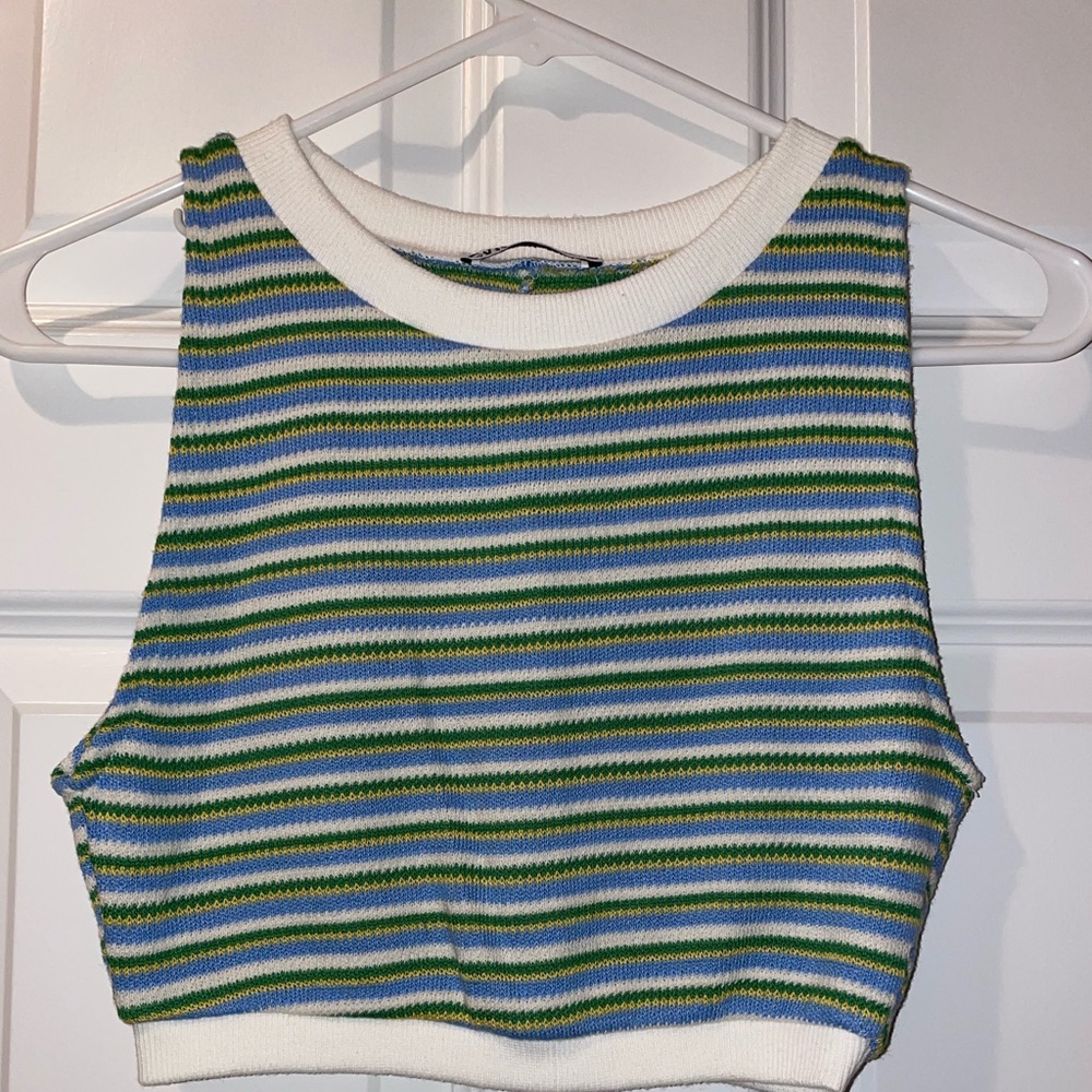 ZARA blue, green, & white crochet tank top. size women’s small